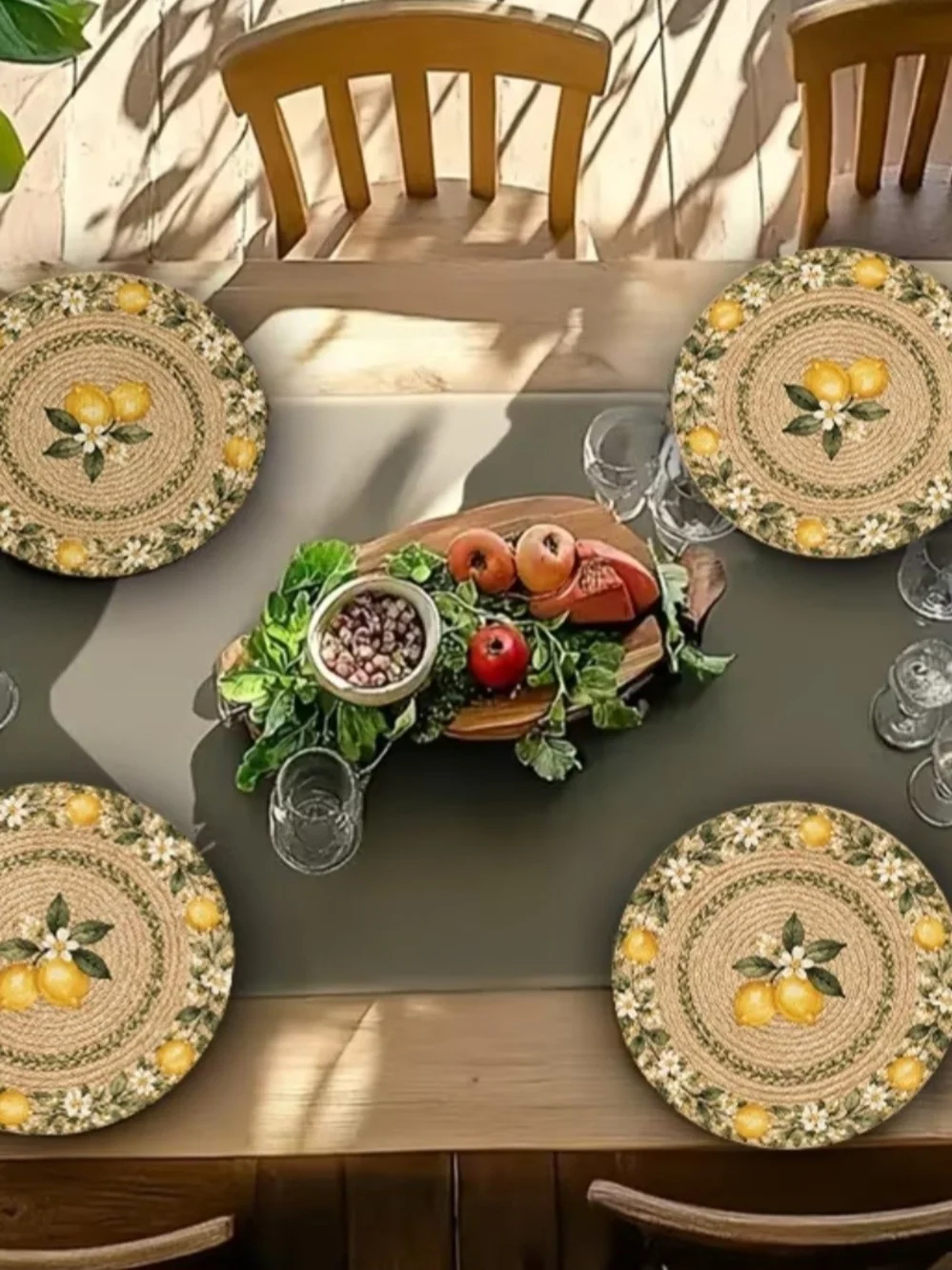 Lemon Blossom Round Placemats - Set of 4 (Yellow)